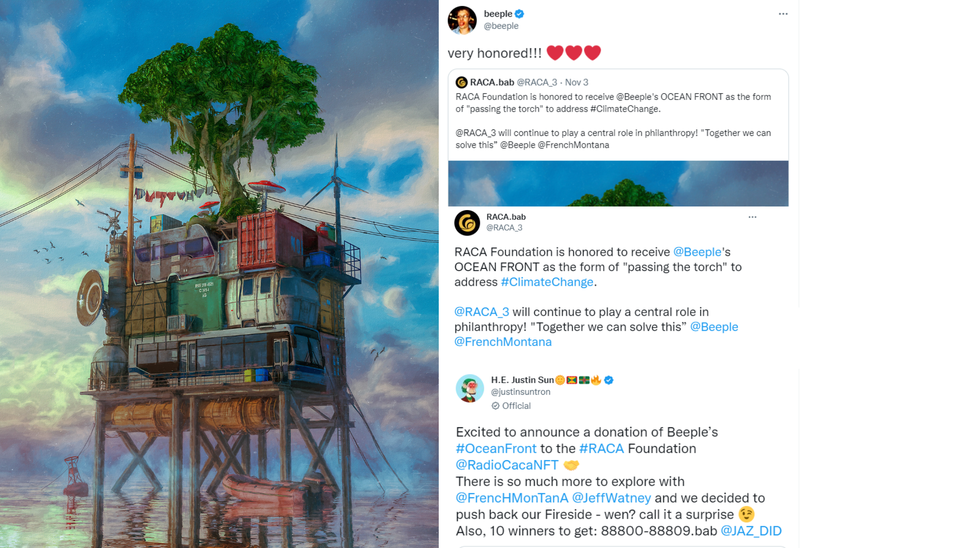 RACA Foundation ‘Passing the Torch’ on Climate Change Mission from Justin Sun and Beeple $6M ‘Ocean Front’&nbsp;–&nbsp;Source:NullTX